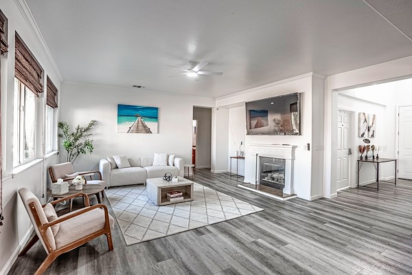 Shared living room in a co-living home in Visalia